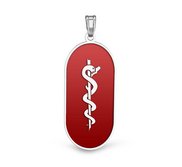 Sterling Silver Pill Shaped Medical ID Charm or Pendant with Red Enamel