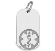 14k White Gold Medical ID Dog Tag Charm or Pendant