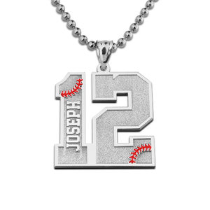 Personalized Red Enamel Stitching Number Pendant