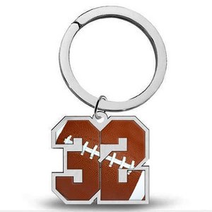 Sterling Silver Football Number   Stainless Steel Key Ring with 1 or 2 Digits