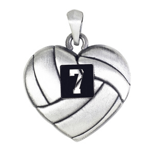 Sterling Silver Heart Shaped Volleyball Pendant w  Number   Chain