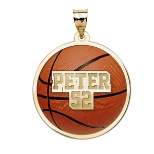 Color Enameled  Basketball Pendant with Name   Number