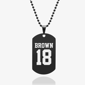 Black Stainless Steel Sports Name and Number Dog Tag