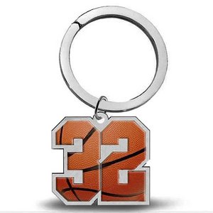 Sterling Silver Basketball Number   Stainless Steel Key Ring with 1 or 2 Digits