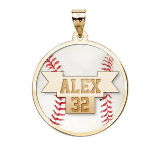 Color Enameled Baseball Pendant with Name   Number