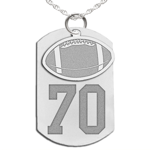 Football Dog Tag with Number and Swivel Pendant