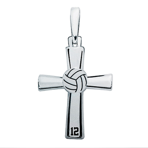 Sterling Silver High Polished Volleyball Cross w  Number