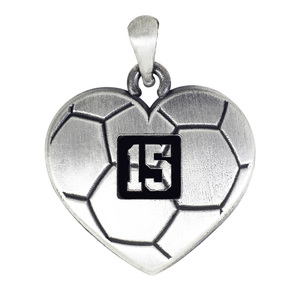 Sterling Silver Heart Shaped Soccer Pendant w  Number   Chain