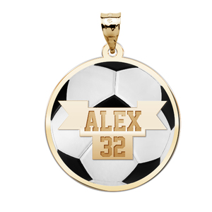 Color Enameled Soccer Pendant with Name   Number