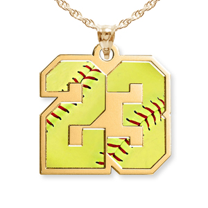 Color Enameled Softball Number Charm or  Pendant with 2 Digits
