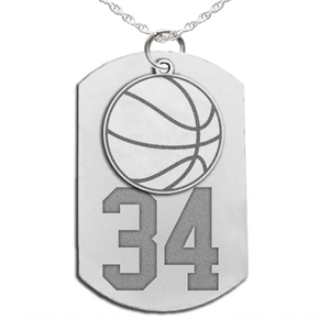 Basketball Dog Tag with Number and Swivel Pendant