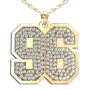 Jersey Hammered Two Digit Number Pendant Paved with Diamonds