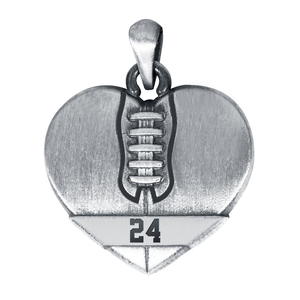 Sterling Silver Heart Shaped Football Pendant w  Number   Chain