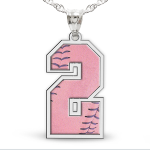Softball Color Enameled Single Pink Number Pendant or Charm