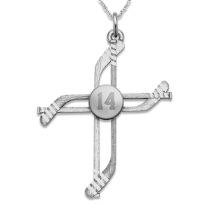 Hockey Stick Cross Pendant with Number with 18 Inch Chain