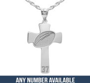 Football Stitch Engraved Cross Pendant w  Number