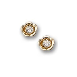 14K Yellow Gold Children s  Floral  Stud Earrings with Cubic Zirconia