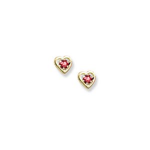 14K Yellow Gold Child s Genuine Ruby Birthstone Heart Earrings