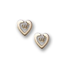 14K Yellow Gold Children s Open Style Heart Earrings w  Cubic Zirconia