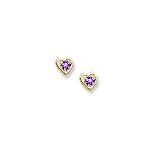 14K Yellow Gold Child s Genuine Rhodolite Birthstone Heart Earrings