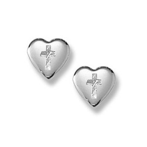 Sterling Silver Children s  Heart Cross  Post Earrings