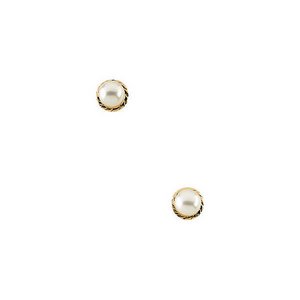 14K Yellow Gold Button Pearl Earring