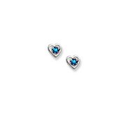 14K  White Gold Child s Genuine Blue Zircon Heart Birthstone Earrings