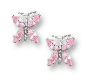 Sterling Silver Children s  Butterfly  Post Earrings w  Pink CZ 
