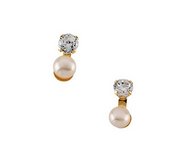 14K Yellow Gold Children s Button Earring W Pearl And CZ