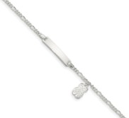 Sterling Silver Teddy Beart Charm Figaro Chain Children s ID Bracelet