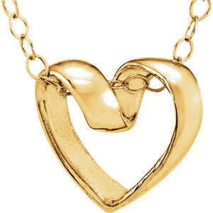 14K Yellow Ribbon Heart Pendant w  15  Necklace