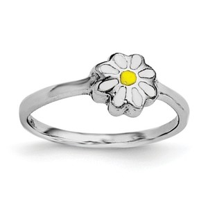 Sterling Silver Plated Children s White and Yellow Enamel Daisy Ring