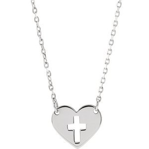 Pierced Cross Heart Necklace w  18 Inch Chain