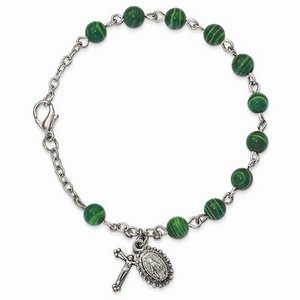 Silver tone Malachite Rosary Bracelet