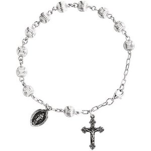 Sterling Silver Rosary Bead Bracelet w  Miraculous Charm