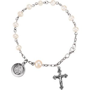 Sterling Silver First Holy Communion Freshwater Cultured Pearl Rosary Bracelet
