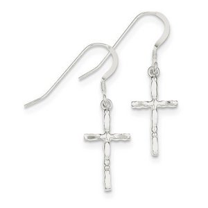 Sterling Silver Polished Cross Earrings