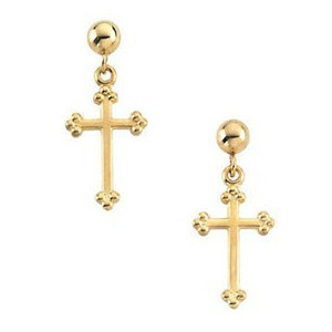 14K Yellow and White Gold Cross Earrings