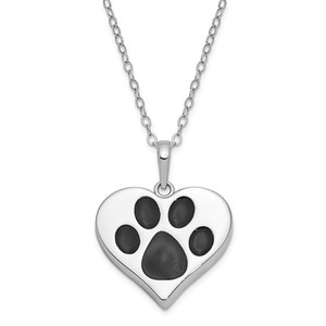 Sterling Silver Antiqued Black Paw In Heart Ash Holder 18in  Necklace