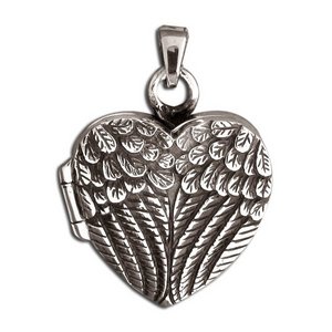 Sterling Silver  Angel Wing  Antiqued Cremation Picture Locket