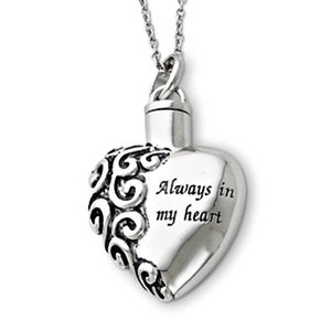Sterling Silver Antiqued Heart Remembrance Cremation Ash Holder w  18 Inch Chain