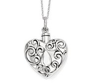Sterling Silver Antiqued Grieving Heart Cremation Ash Holder w  18 Inch Chain