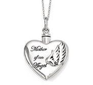 Sterling Silver Enameled Mother of an Angel Heart Cremation Ash Holder w  18 Inch Chain