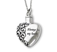 Sterling Silver Antiqued Heart Remembrance Cremation Ash Holder w  18 Inch Chain