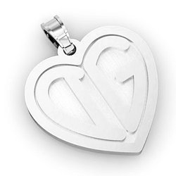 Heart Monogram 2 Letter Block Deep Engrave Pendant