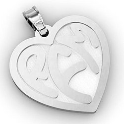 Heart Monogram 3 Letter Block Deep Engrave Pendant