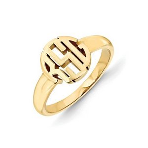 Personalized Round Block Cut Out Monogram Signet Ring