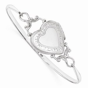 Sterling Silver heart Locket Bangle Bracelet
