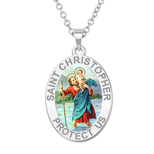 Saint Christopher OVAL Religious Medal   Color EXCLUSIVE 