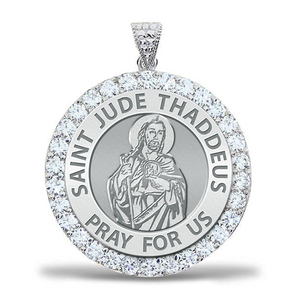 Saint Jude Petite CZ Round Necklace with Chain
